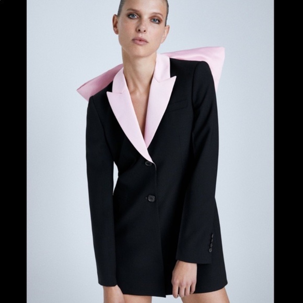 Zara Blazer Dress with Pink Contrast Lapel
